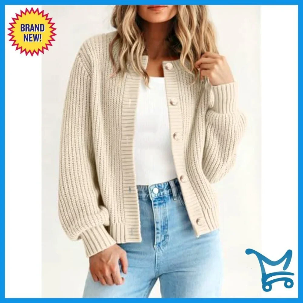 Oversized Button Front Cardigan Chunky Knit Ribbed Long Sleeve Cozy Fall
